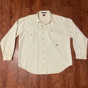 Vintage Tommy Hilfiger Men's Cream Workwear Button Down Shirt. Size XL